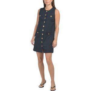 ZOE & CLAIRE Linen Blend Sleeveless Button Front Mini Dress